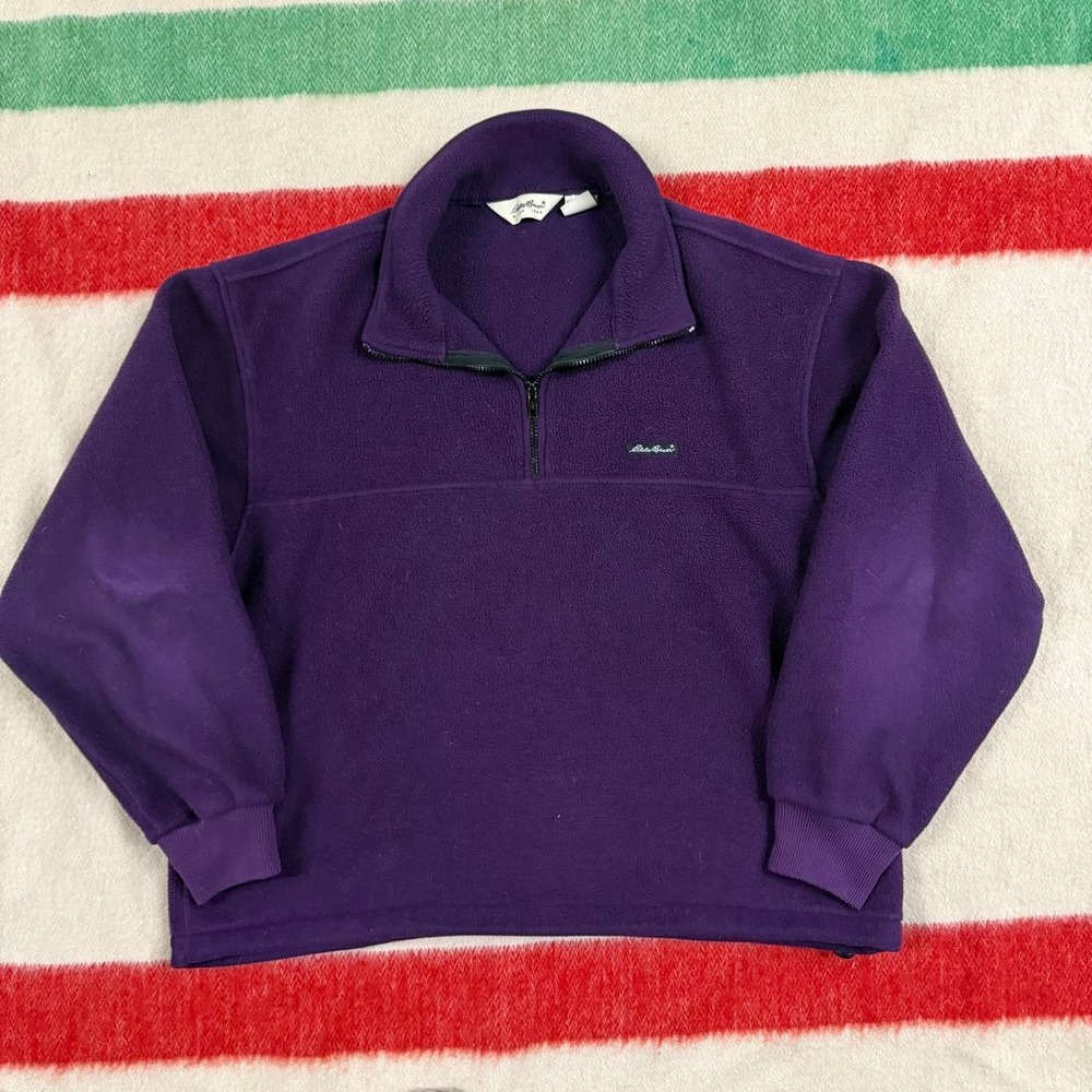 Vintage Eddie Bauer Quarter Zip Fleece Pullover Purple Mens Medium Has Mark